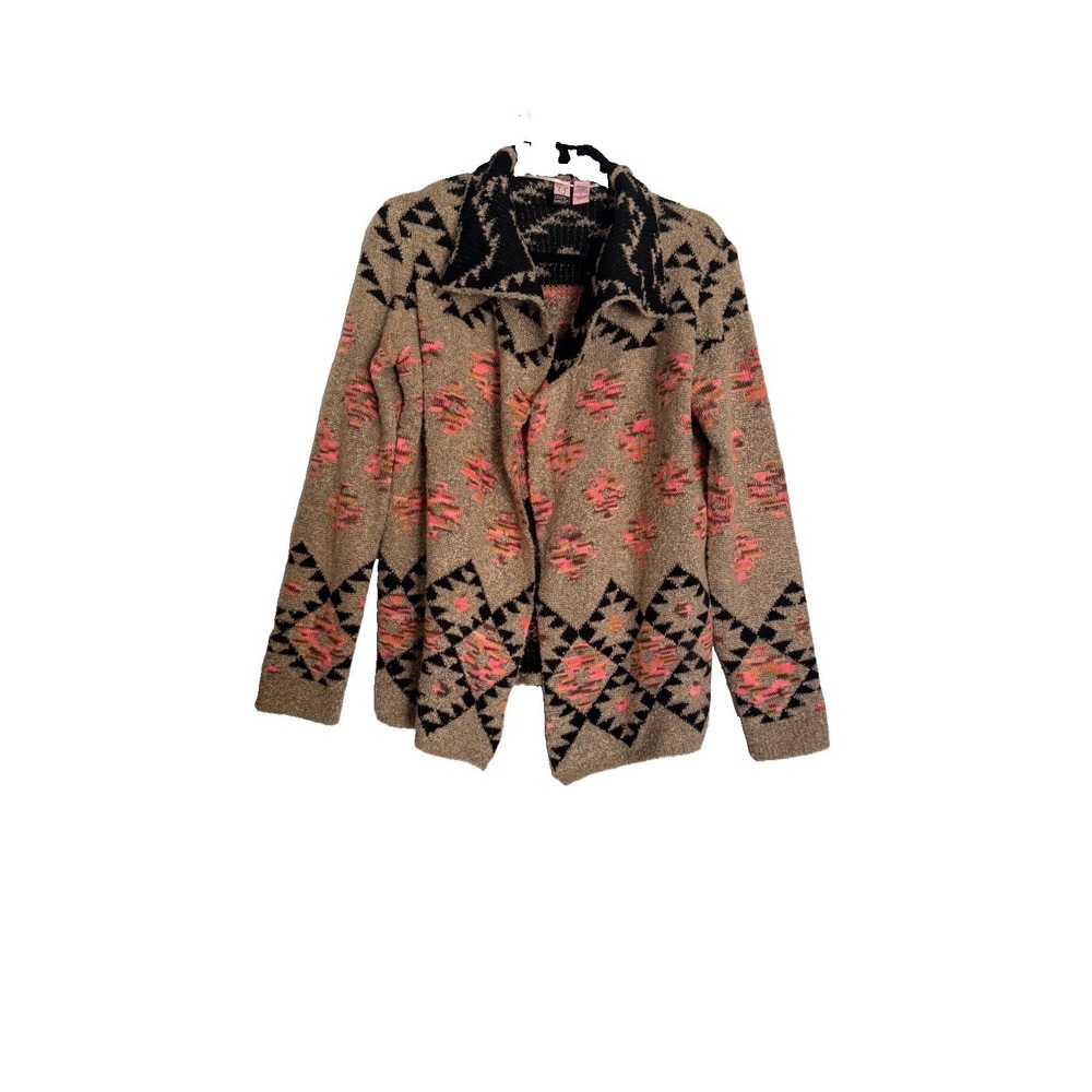 Love On A Hanger Aztec Knit Cardigan Sweater Shawl Collar Pink Gray Black Sz S